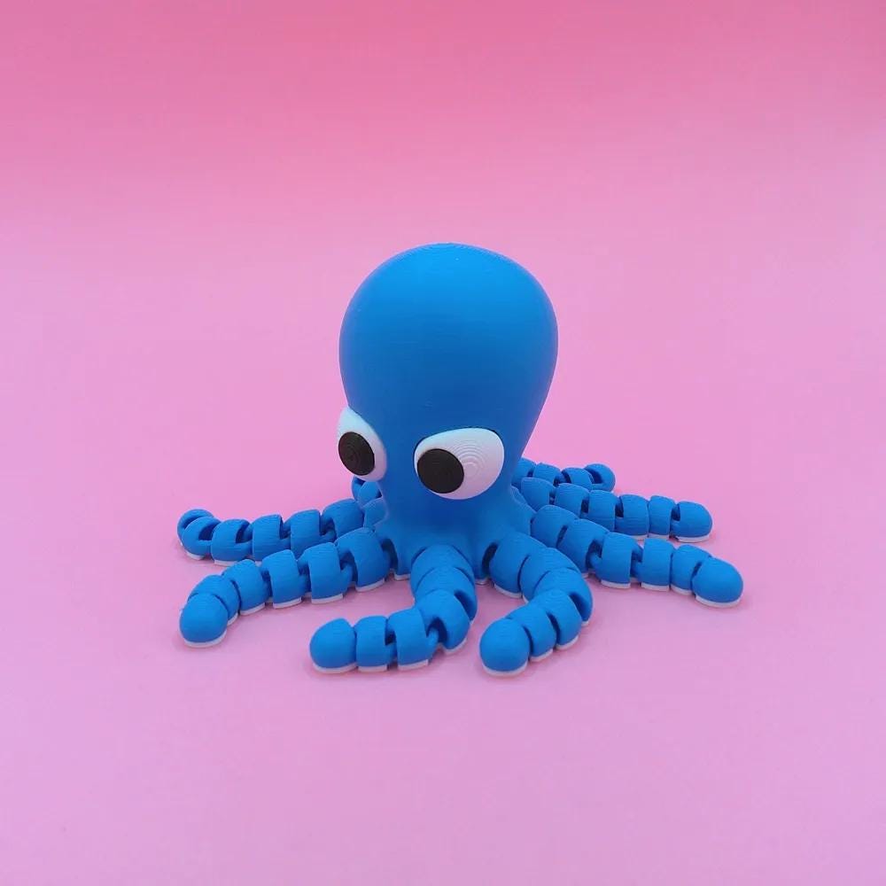 Flexi Octopus Figurine, 3D Printed Articulated Desk Toy