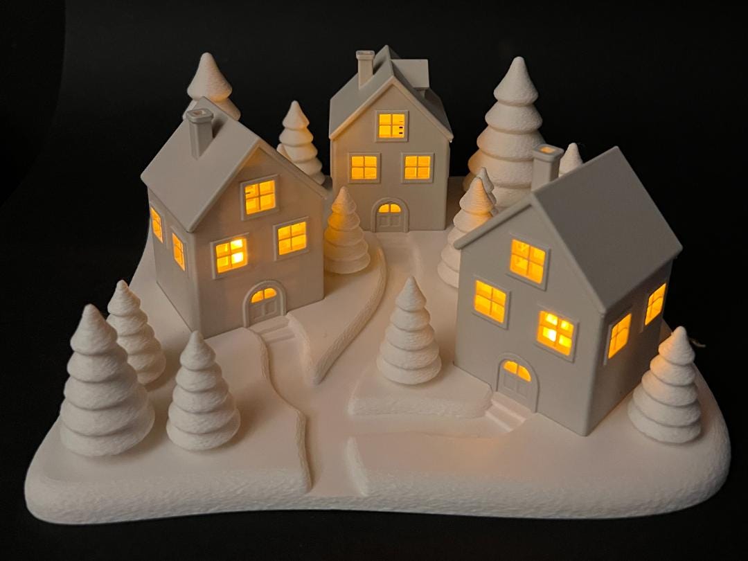 Tealight Winter Village – 3D Printed Houses & Snowy Trees | Cozy LED Candle Display | Handmade Holiday Decor