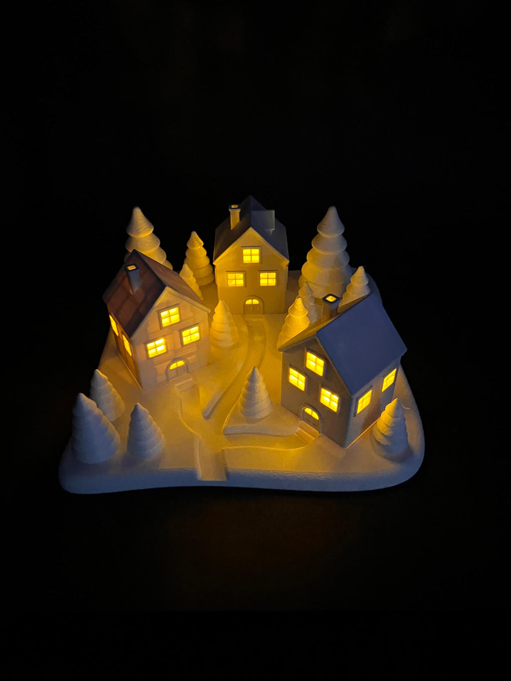 Tealight Winter Village – 3D Printed Houses & Snowy Trees | Cozy LED Candle Display | Handmade Holiday Decor