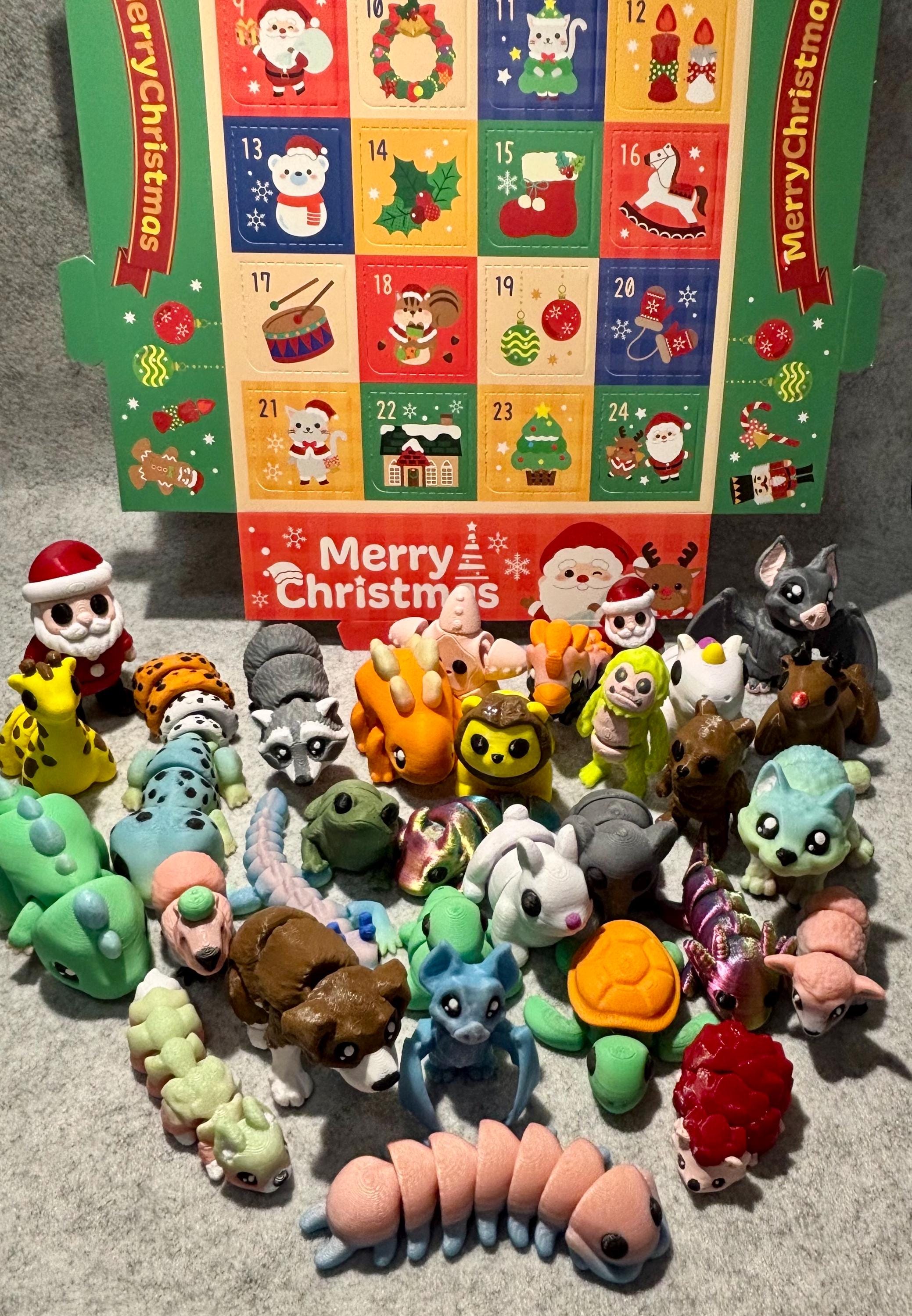 Calendar with 3D Printed Mini Animals for Christmas