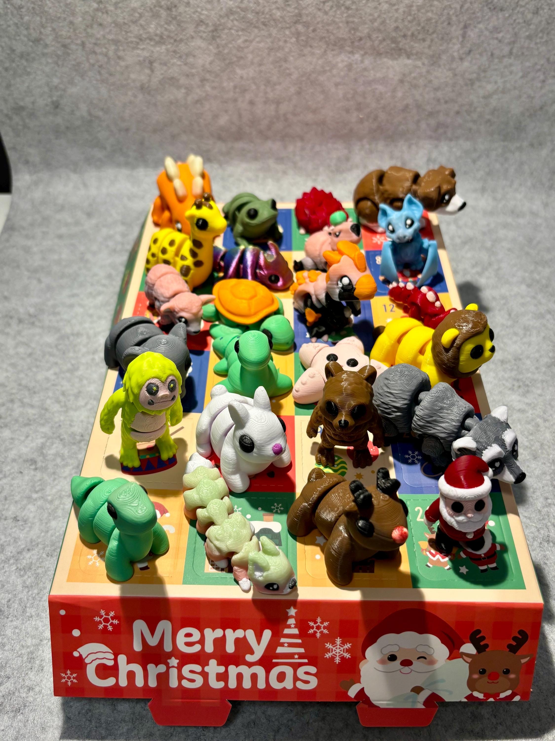 Calendar with 3D Printed Mini Animals for Christmas