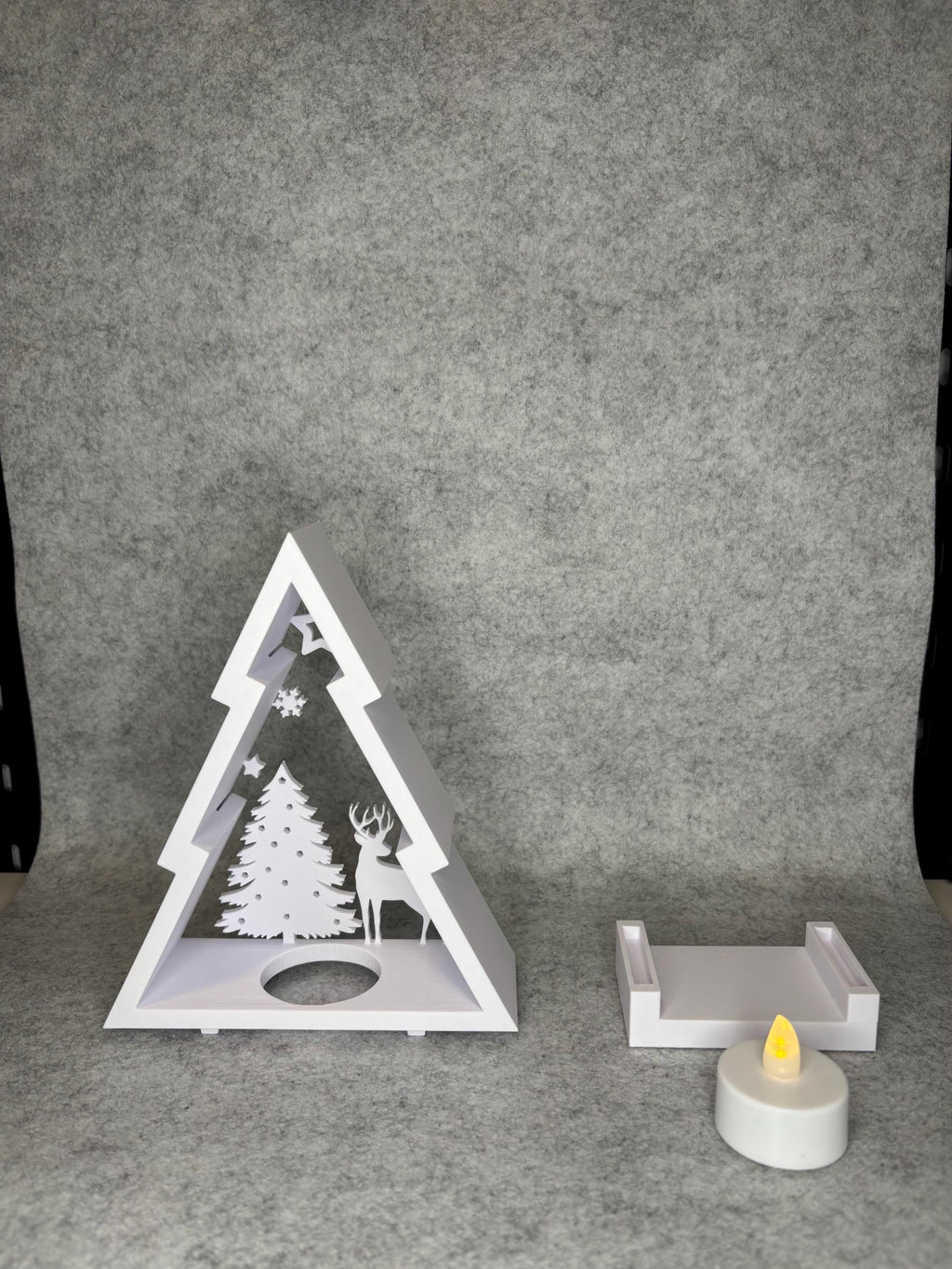 Winter Glow Tree Scene | 3D Printed Christmas Tealight Decoration | Cozy Holiday Light Display