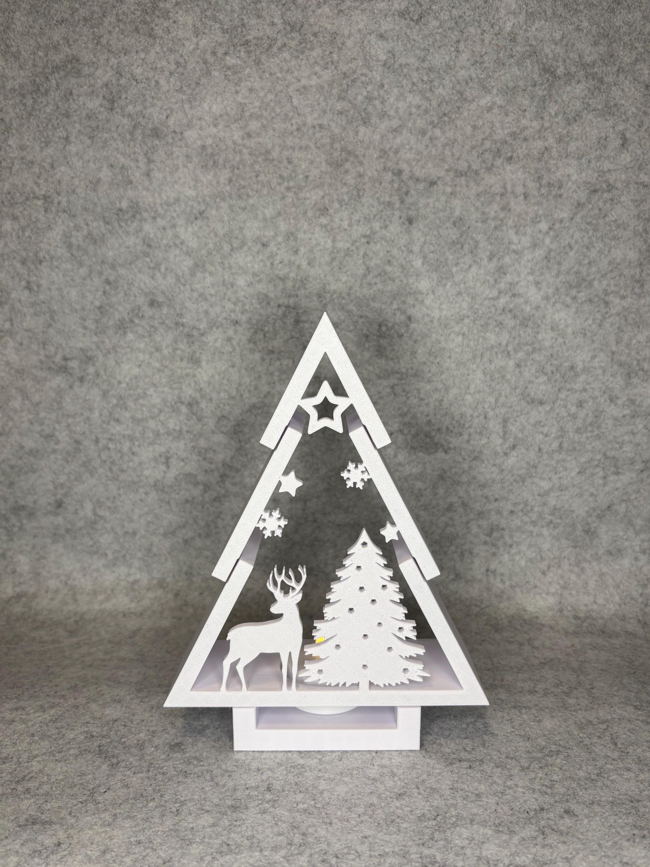 Winter Glow Tree Scene | 3D Printed Christmas Tealight Decoration | Cozy Holiday Light Display