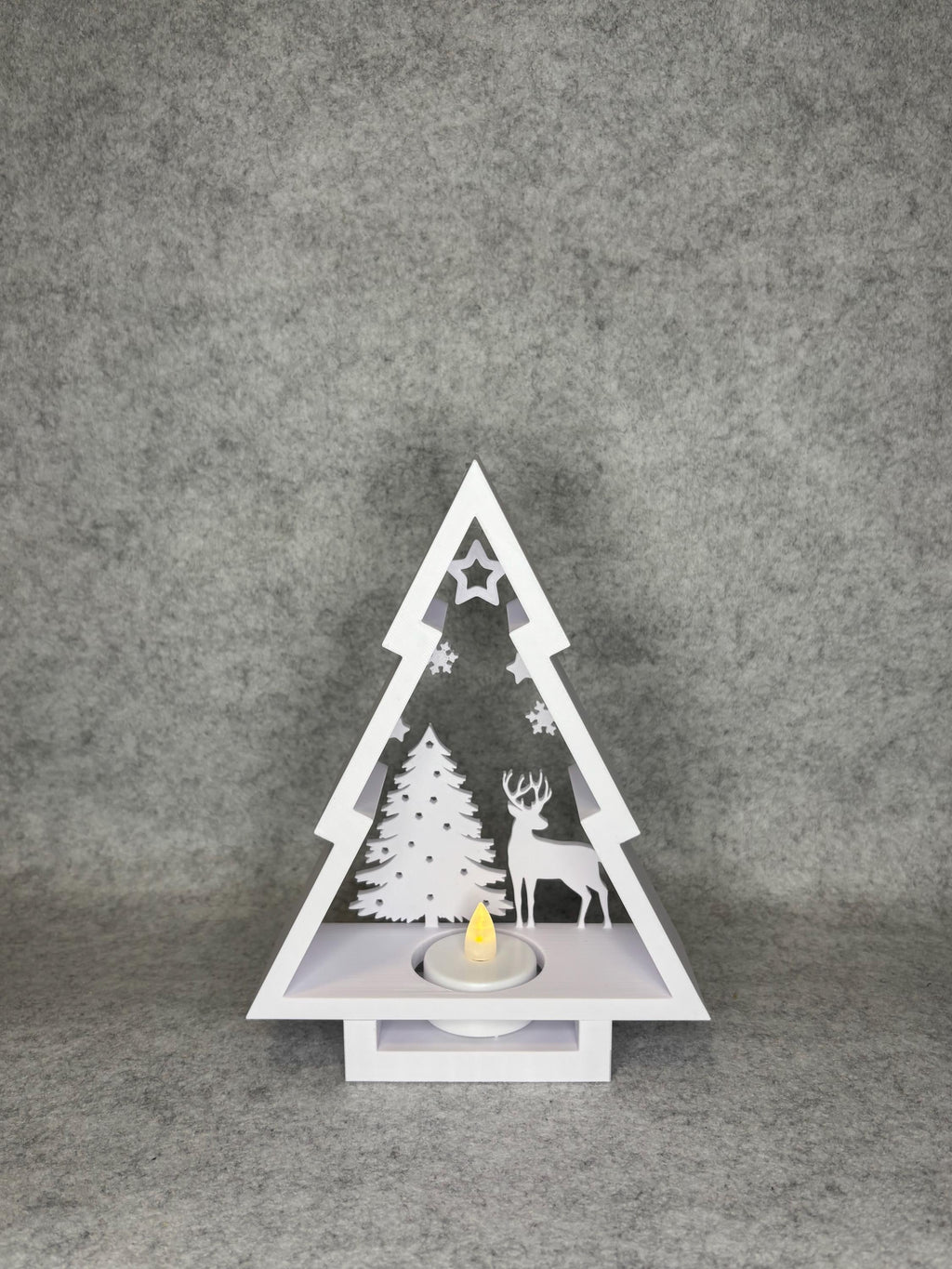 Winter Glow Tree Scene | 3D Printed Christmas Tealight Decoration | Cozy Holiday Light Display