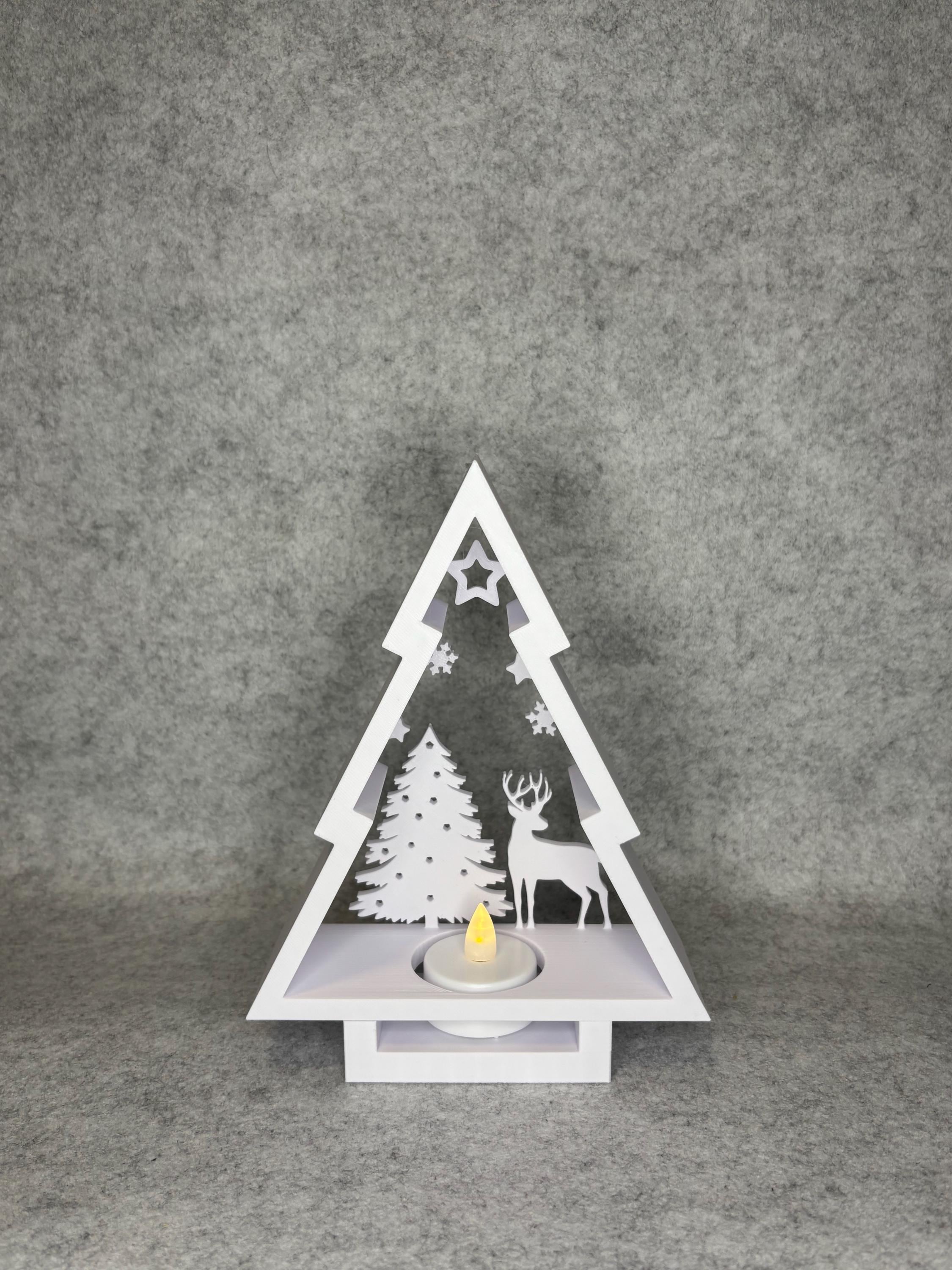 Winter Glow Tree Scene | 3D Printed Christmas Tealight Decoration | Cozy Holiday Light Display