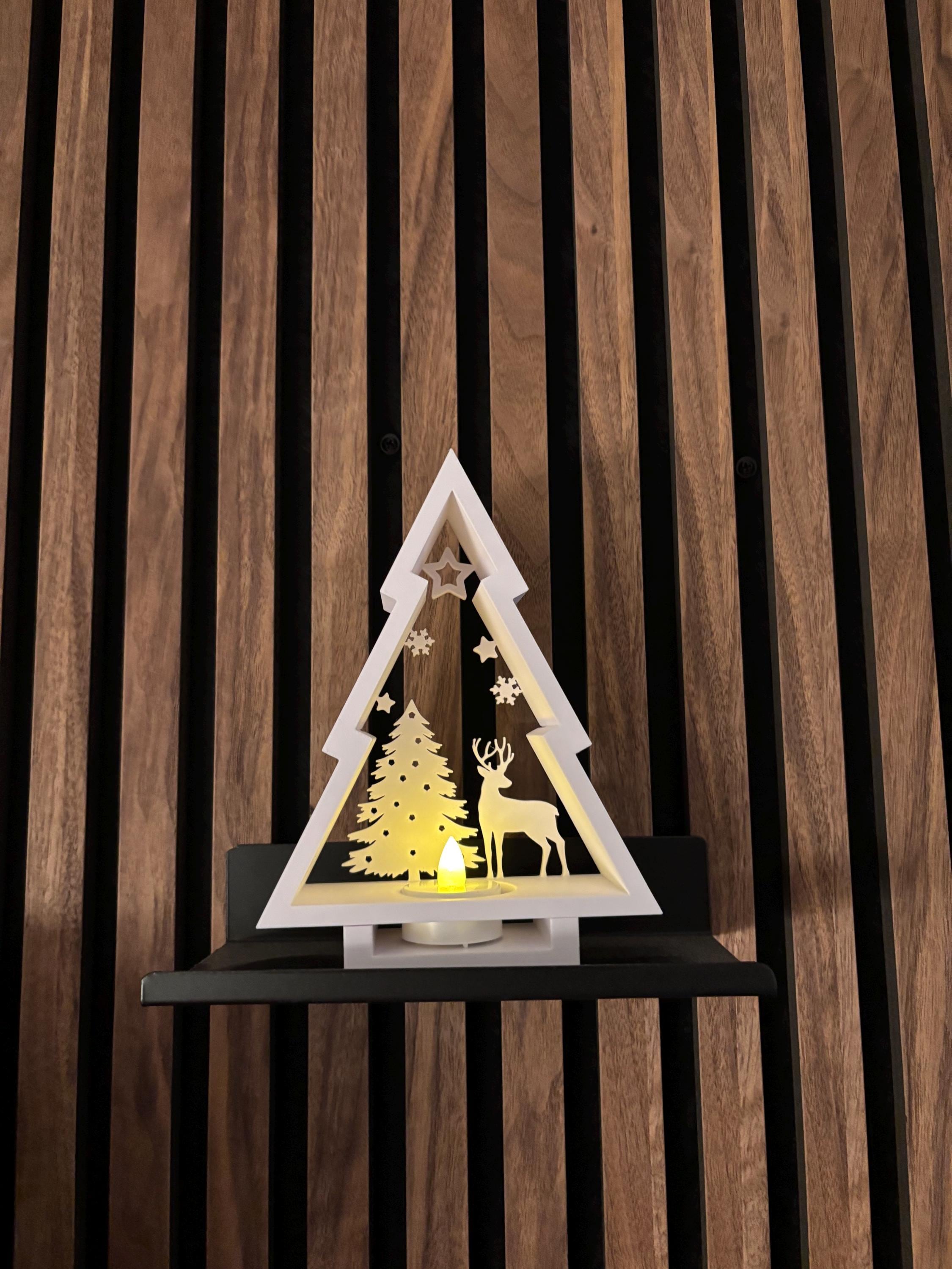 Winter Glow Tree Scene | 3D Printed Christmas Tealight Decoration | Cozy Holiday Light Display